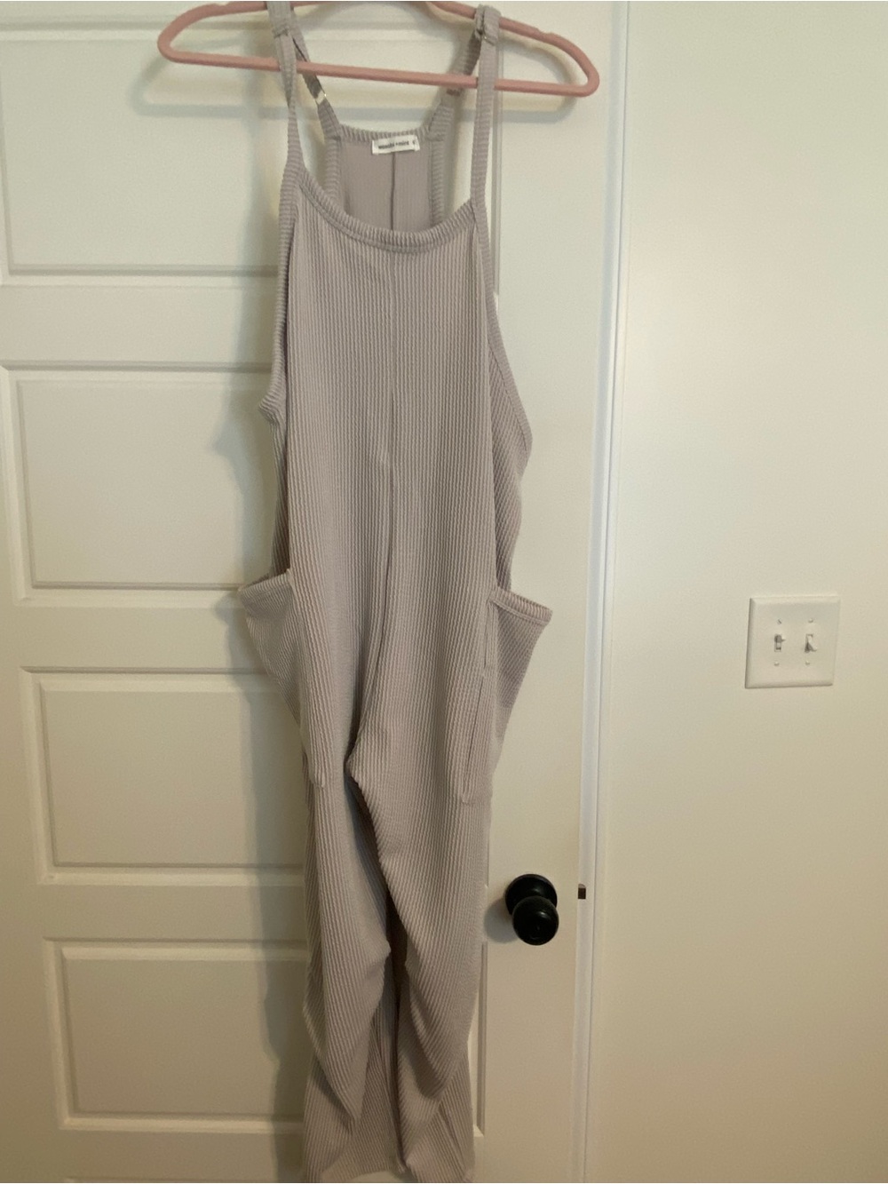 Relaxed Ribbed Jumpsuit in Light Taupe